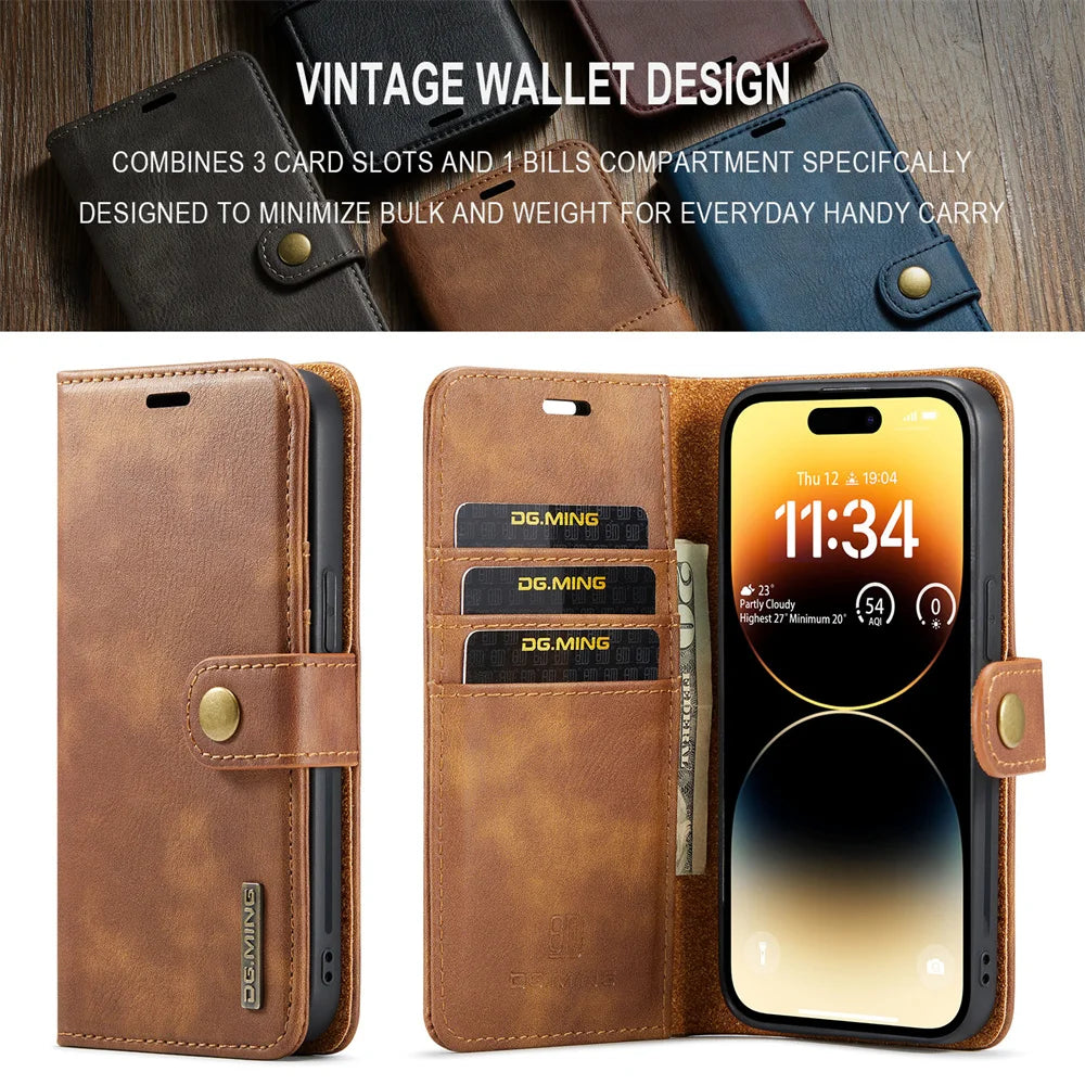 High-Quality Detachable Magnetic Leather iPhone Case | MagSafe Case with Wallet & Card Holder for Apple iPhone 16/15/14/13/12 Pro Max, Plus, Mini - 360-Degree Protection Cover with Camera Lens Protection | Armor Case & Wallet Protective Cover