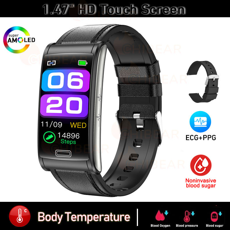 Premium High-quality, non-invasive blood sugar ECG + PPG health smart wristband | IP68 waterproof sports smartwatch for men with blood glucose monitoring