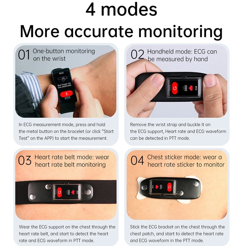 Premium High-quality, non-invasive blood sugar ECG + PPG health smart wristband | IP68 waterproof sports smartwatch for men with blood glucose monitoring