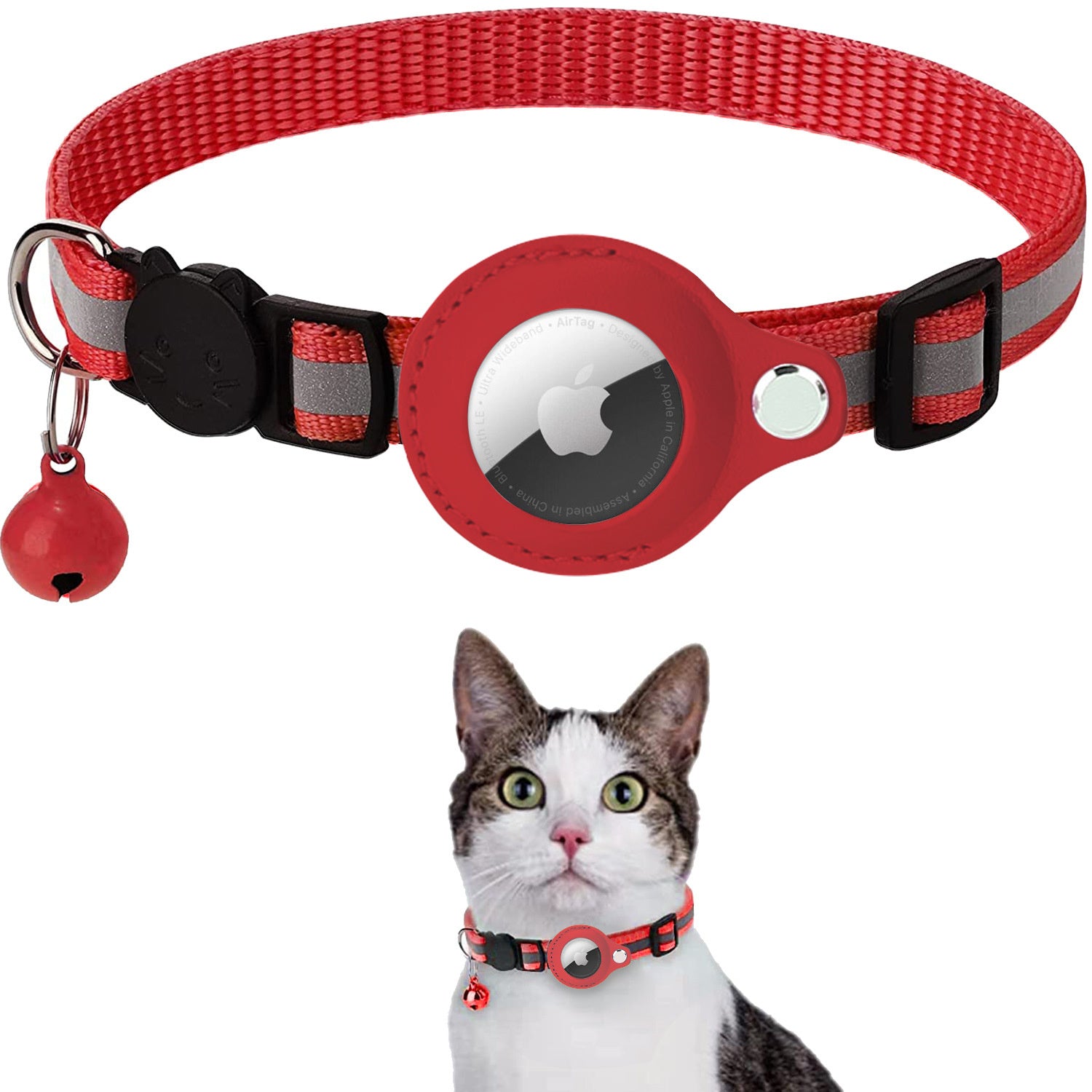 Premium Abnehmbares AirTag Hülle & Case Katzenhalsband: Reflektierendes Cover mit Apple AirTag-Halterung | Glocke