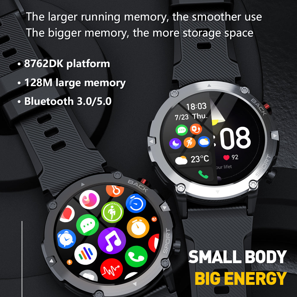 Premium Outdoor-Smartwatch mit GPS, Kompass, NFC-Zugang, IP68 Wasserdicht, Fitness- & Gesundheits-Tracker, 400mAh Akku, Herzfrequenzmesser – Robuste Full-Touch Uhr für Damen & Herren, Unisex-Design, ideal für Wandern, Sport & Alltag