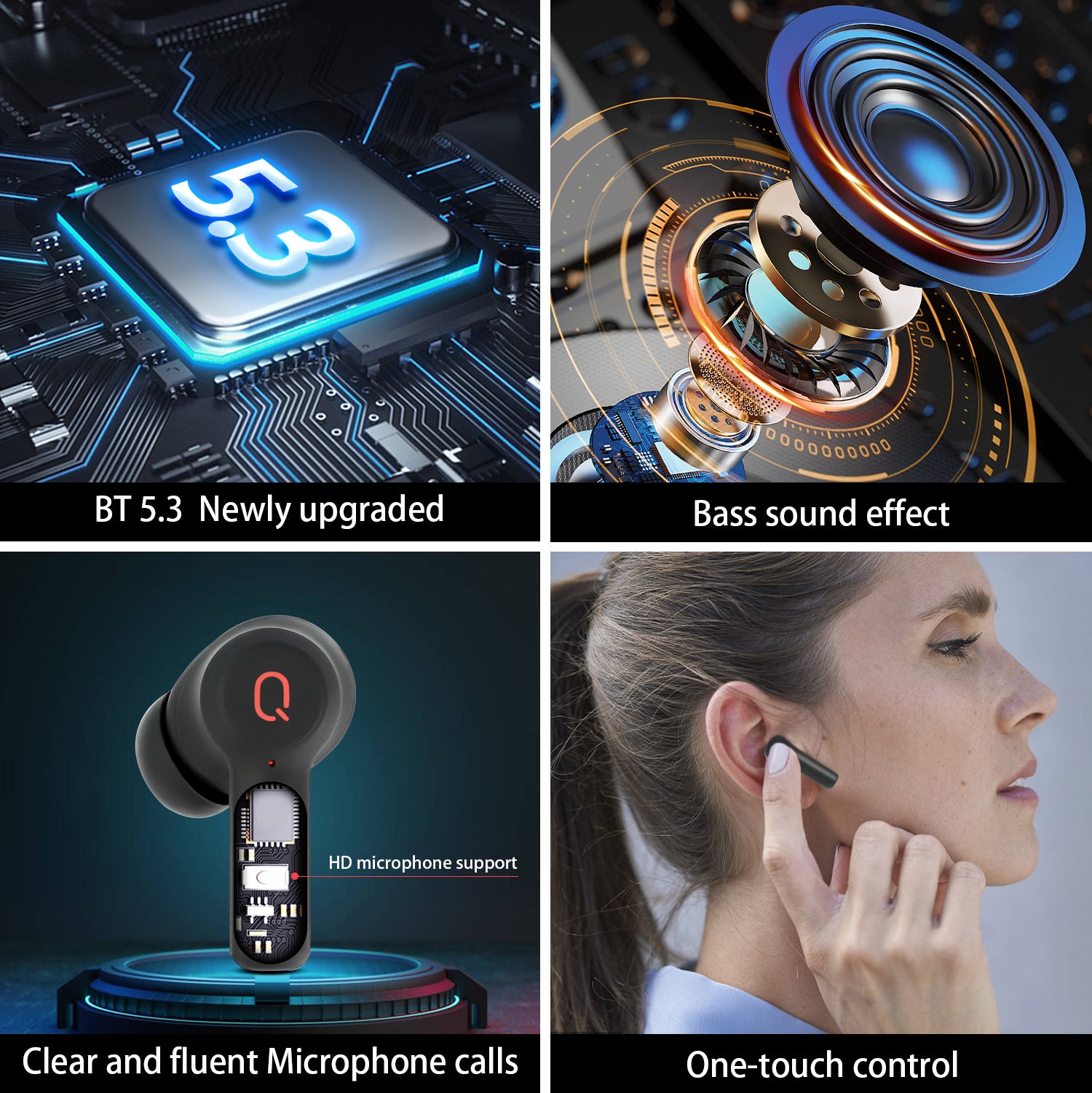 Hochwertige Bluetooth 5.3 TWS-Kopfhörer: HD-Mikrofon, HiFi, 13-mm-Treiber, Wasserdicht, Niedrige Latenz für Gaming/Fitness/Lifestyle