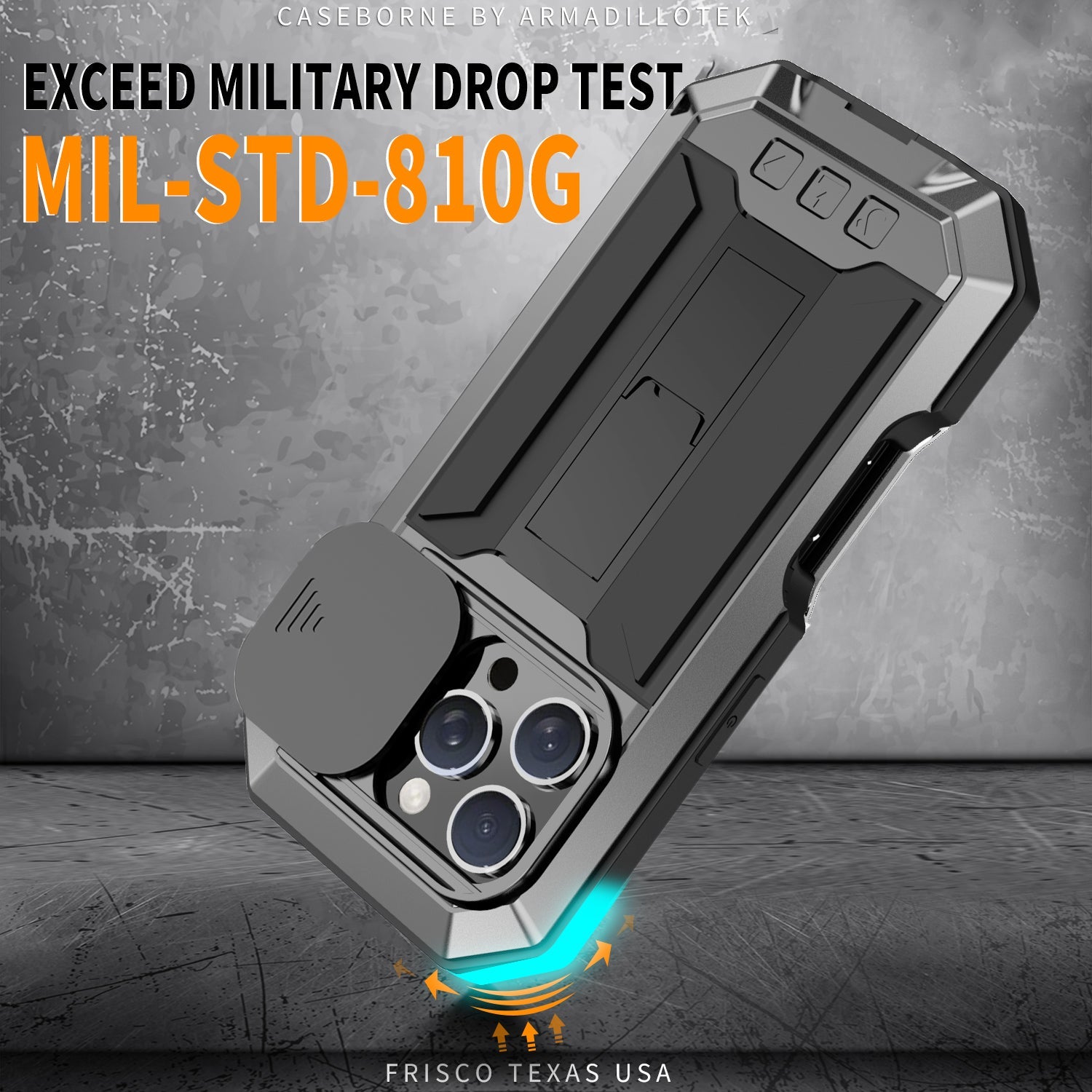 Military Heavy-Duty Metal iPhone Case – Full-Body Hybrid Cover with Slide Camera Protection & Built-in Screen Protector 