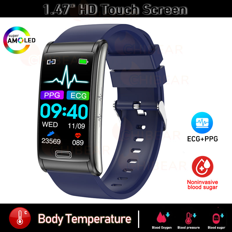 Premium High-quality, non-invasive blood sugar ECG + PPG health smart wristband | IP68 waterproof sports smartwatch for men with blood glucose monitoring