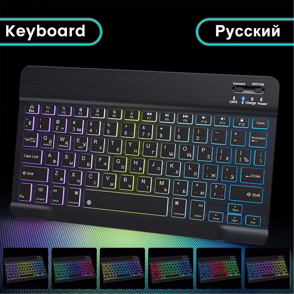 Premium Backlit Tastatur und Maus in 10-Zoll für iPad: Bluetooth-Tastatur mit Hintergrundbeleuchtung | Kompatibel mit iOS, Android, Windows