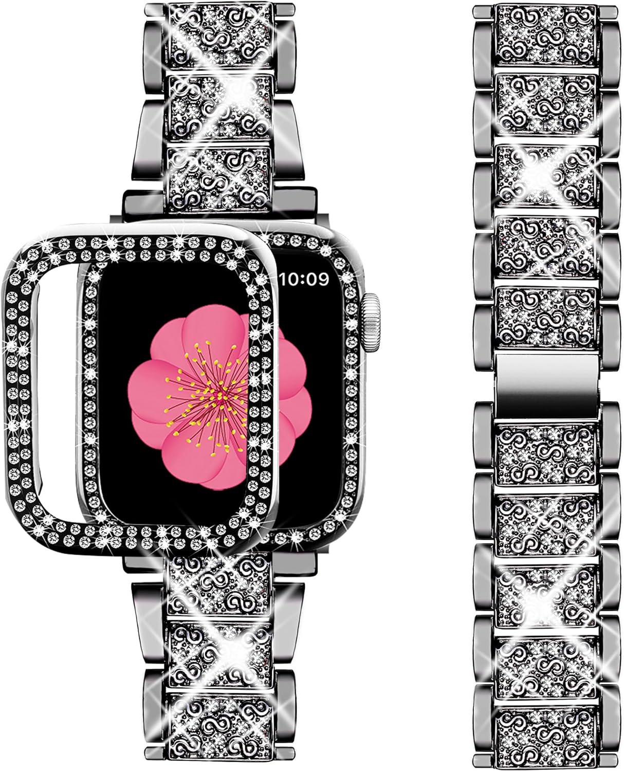 Luxus Premium Glitzer Metall Armband und Diamant Schutzhülle für Apple Uhren Serie 9 8 7 6 5 4 SE | Ultra 49mm 45mm 41mm 40