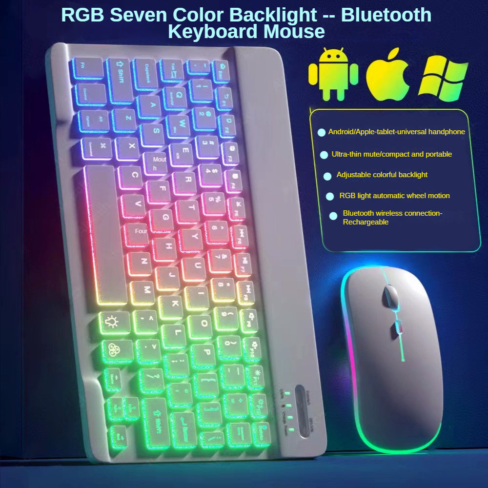 Premium Backlit Tastatur und Maus in 10-Zoll für iPad: Bluetooth-Tastatur mit Hintergrundbeleuchtung | Kompatibel mit iOS, Android, Windows