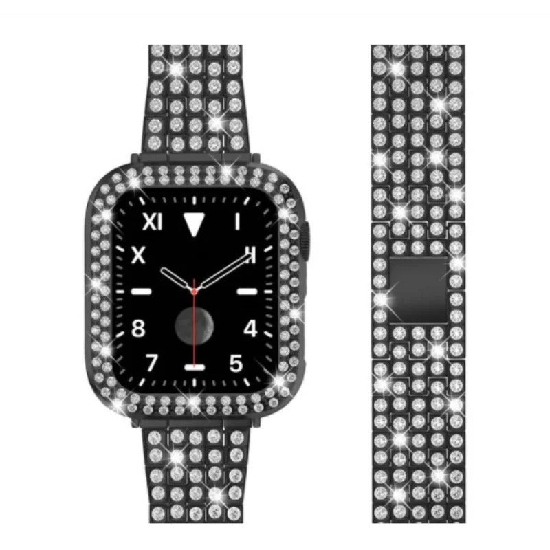 Luxus Premium Glitzer Metall Armband und Diamant Schutzhülle für Apple Uhren Serie 9 8 7 6 5 4 SE | Ultra 49mm 45mm 41mm 40