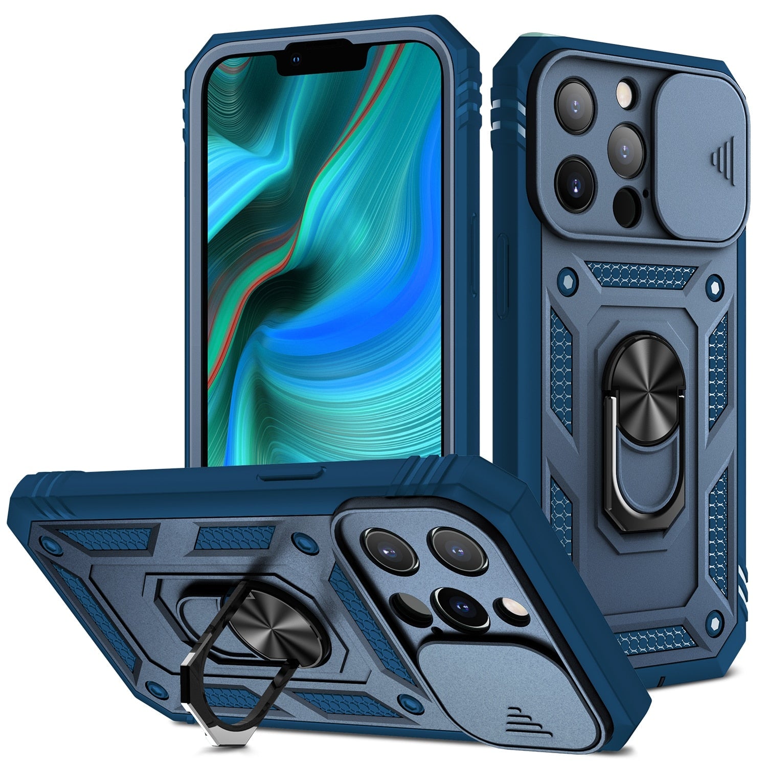 Premium Robustes Militärpanzer Apple iPhone Hülle | Militärqualität, 360° Schutz, Kamera- und Bildschirmschutz, Drehbarer Ständer, Kartenfach & MagSafe, Stoßfeste Abdeckung | Panzerhülle Outdoor & Baustellen | Armor Handyschutzhülle, Sturzsicheres Cover